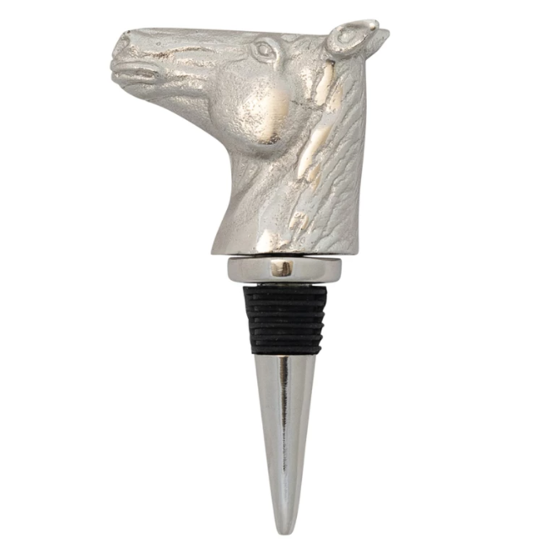 Cast Aluminum Horse Head Bottle Stopper in Kraft Box, Nickel Finish