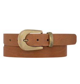 ANNIE GOLD BUCKLE SKINNY LEATHER BELT TAUPE