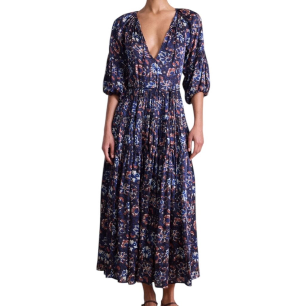 APIECE APART SANTA CECILIA MAXI DRESS BATIK FLORAL NAVY
