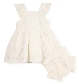 Viverano Lily Schiffli Floral Eyelet Baby Girl Dress & Bloomer Set Off White