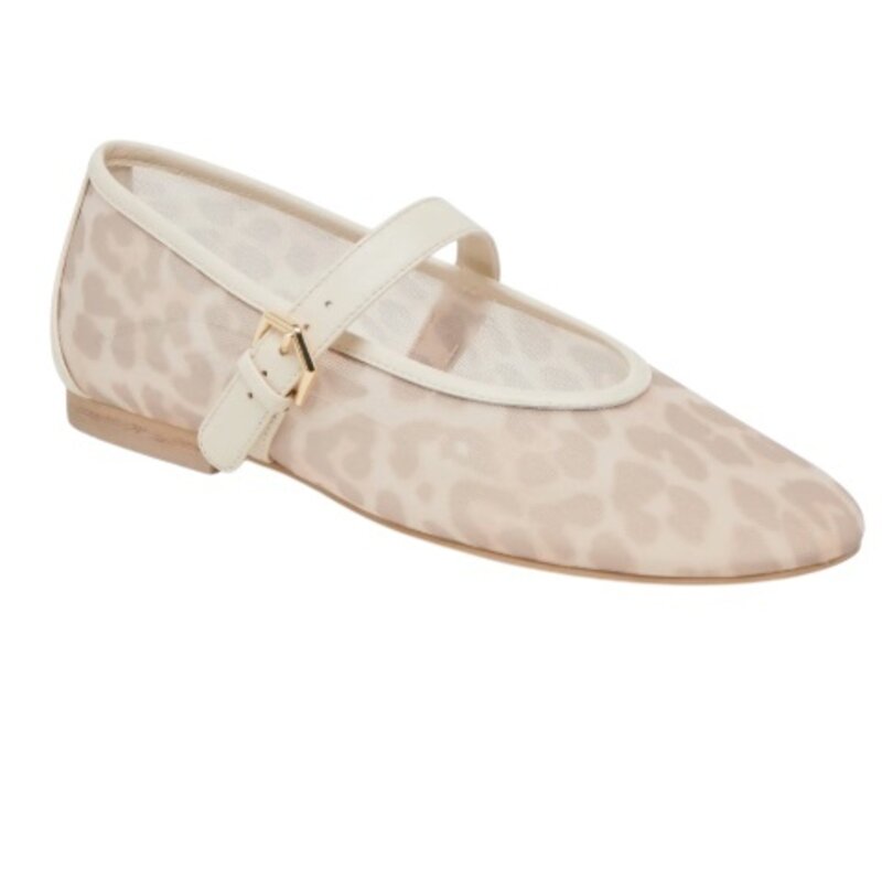 ROSLYN WOVEN BALLET FLAT WHITE LEOPARD MESH