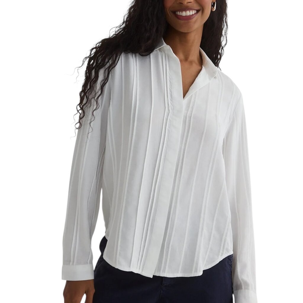 PINTUCK HIDDEN PLACKET SHIRT WHITE