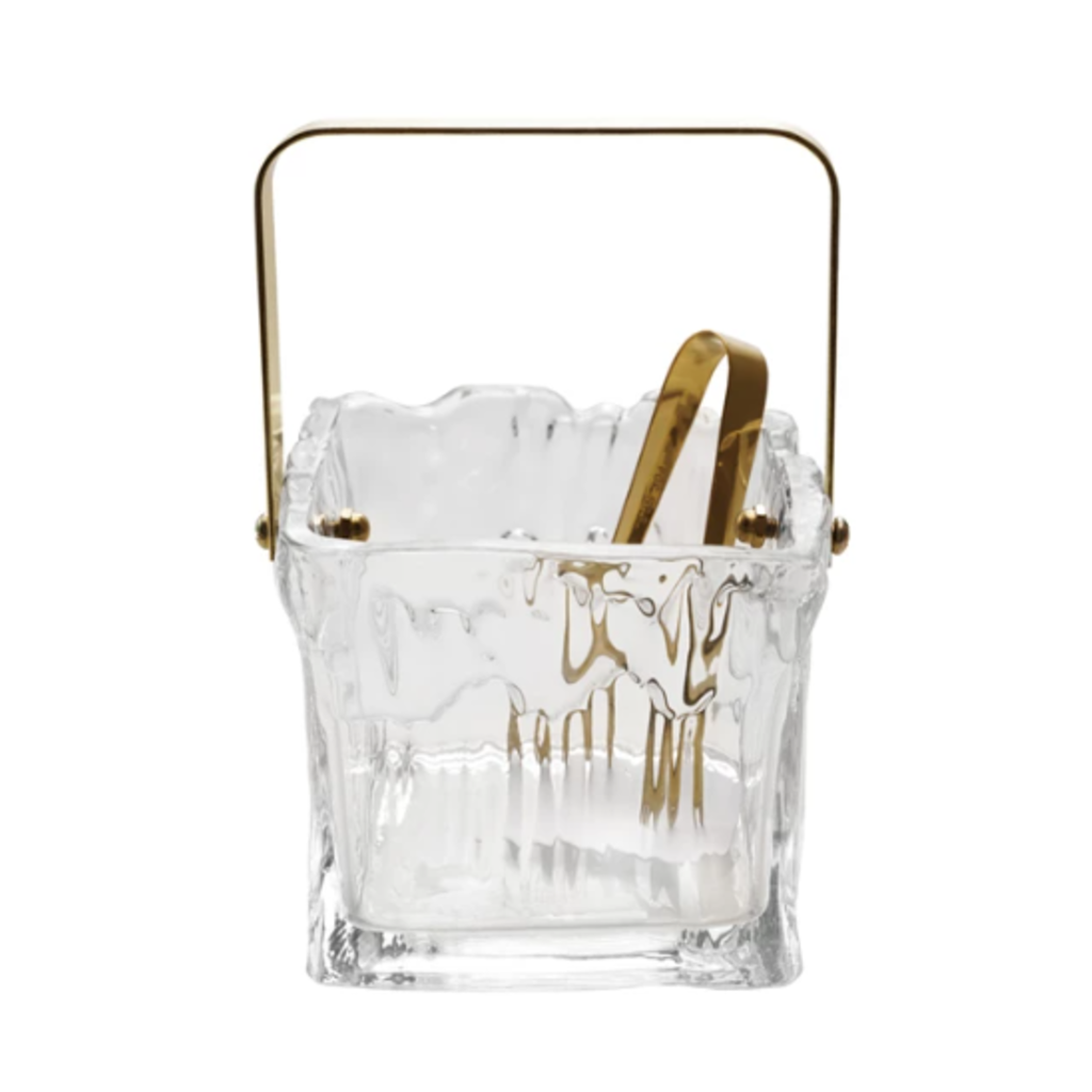 24 oz. Textured Glass Ice Bucket with Tongs