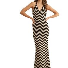 Miou Muse COLOR COMBO KNITTED DRESS TAN/BLACK