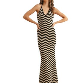 Miou Muse COLOR COMBO KNITTED DRESS TAN/BLACK