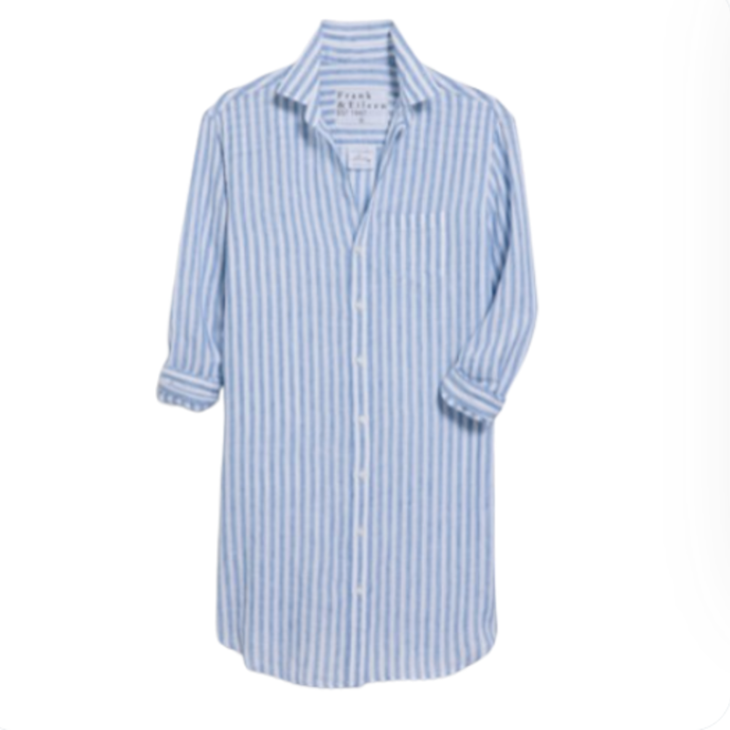 Frank & Eileen MARY Classic Shirtdress White, Blue Stripe Linen