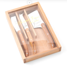 BE HOME Laguiole 3 Piece Mini Cheese Utensil Set, Stainless Steel in Wood Box with Acrylic Lid