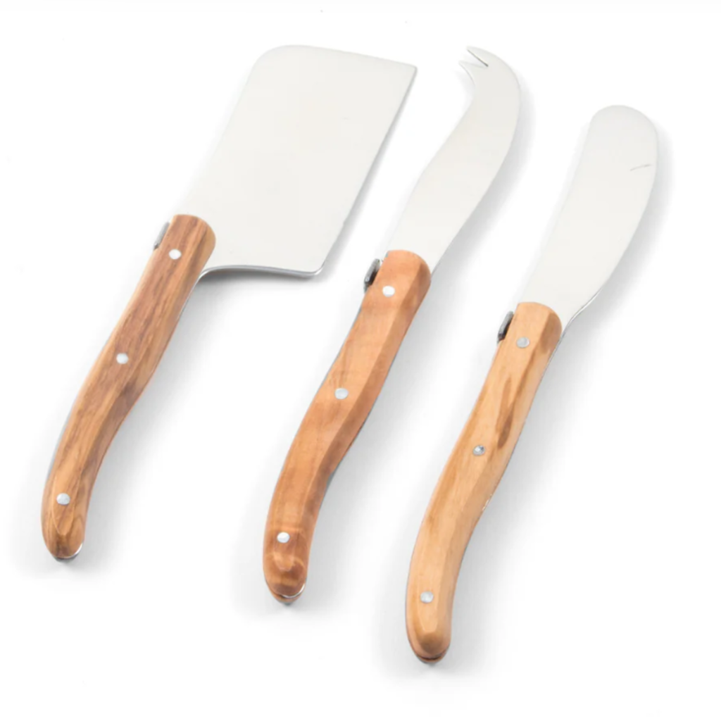 BE HOME Laguiole 3 Piece Mini Cheese Utensil Set, Stainless Steel in Wood Box with Acrylic Lid