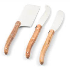 BE HOME Laguiole 3 Piece Mini Cheese Utensil Set, Stainless Steel in Wood Box with Acrylic Lid