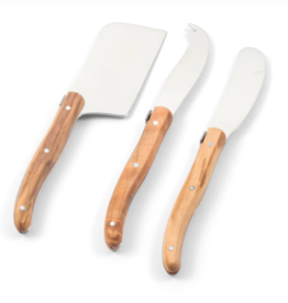BE HOME Laguiole 3 Piece Mini Cheese Utensil Set, Stainless Steel in Wood Box with Acrylic Lid