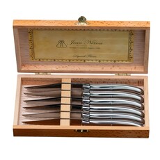 BE HOME Laguiole 6 Piece Steak Knife Set, Platine Stainless Steel in Wood Presentation Box