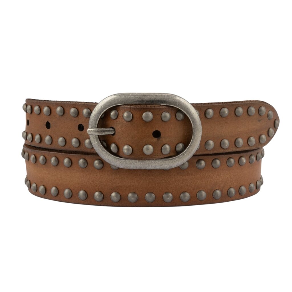 30701 Dara Oval Buckle Leather Studded Belt Cognac
