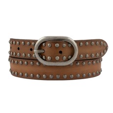 30701 Dara Oval Buckle Leather Studded Belt Cognac