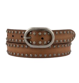 30701 Dara Oval Buckle Leather Studded Belt Cognac