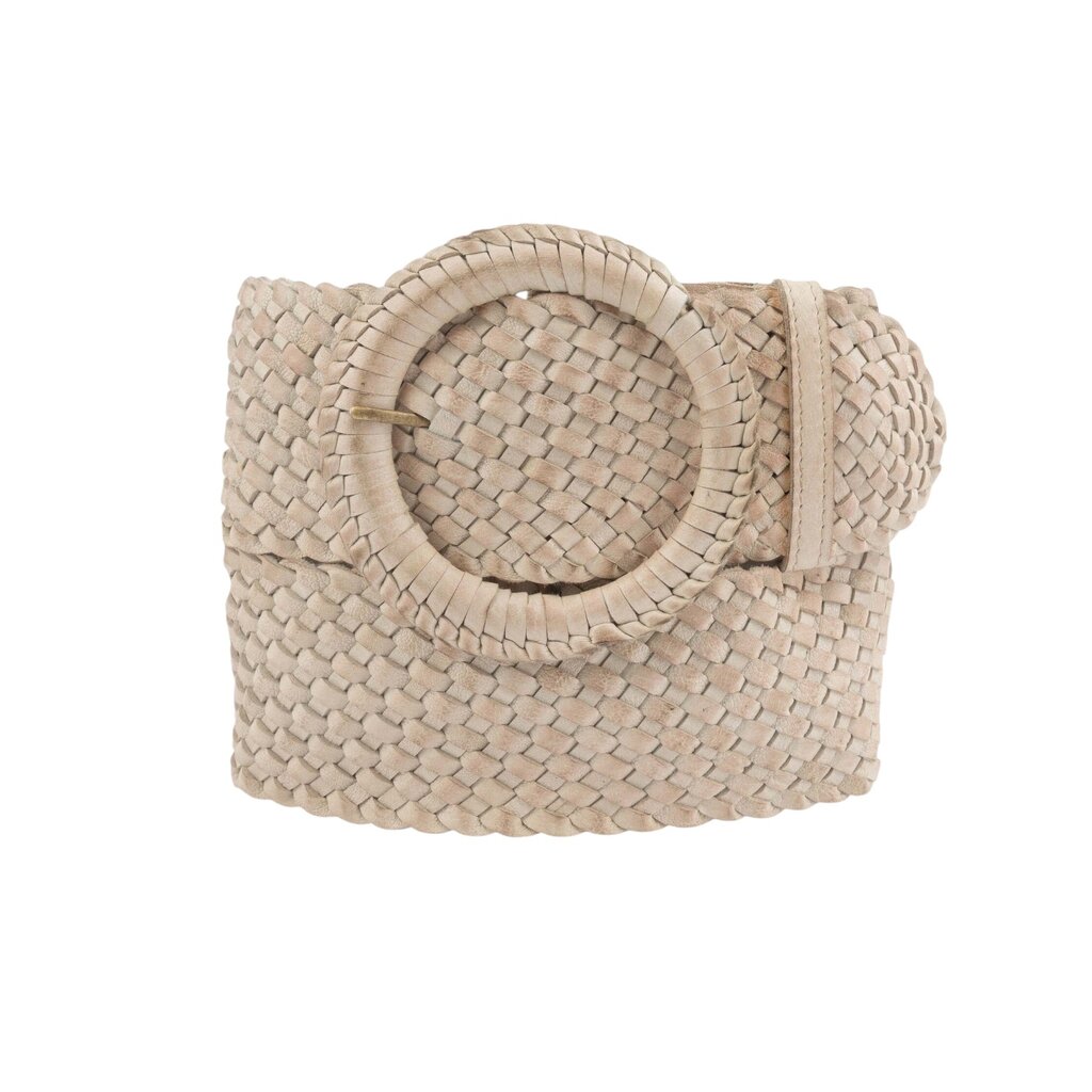 70400 Farah Wide Woven Leather Belt Off White