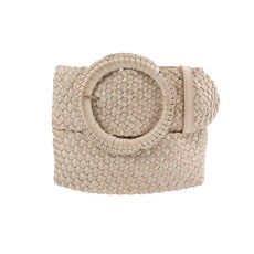 70400 Farah Wide Woven Leather Belt Off White