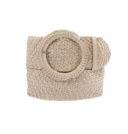 70400 Farah Wide Woven Leather Belt Off White