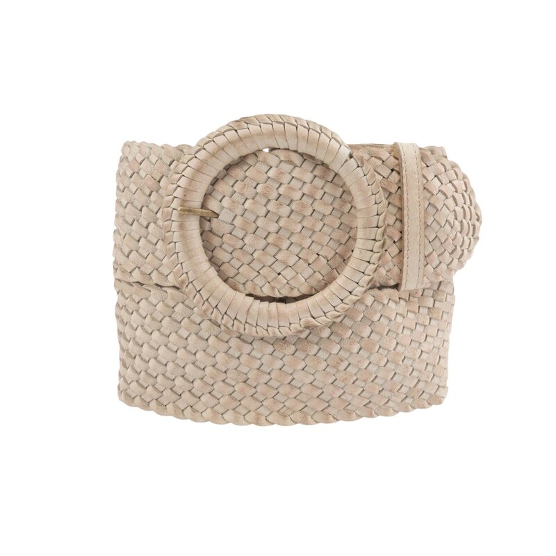 70400 Farah Wide Woven Leather Belt Off White