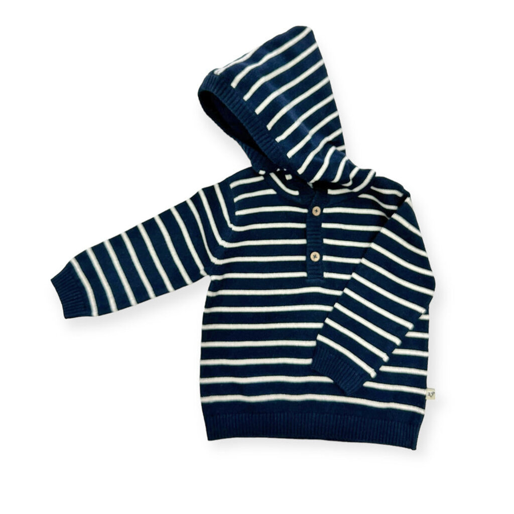 Viverano Stripe Hooded Sweater Knit Baby Pullover Navy Blue