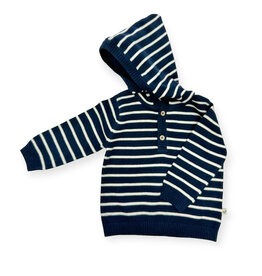 Viverano Stripe Hooded Sweater Knit Baby Pullover Navy Blue