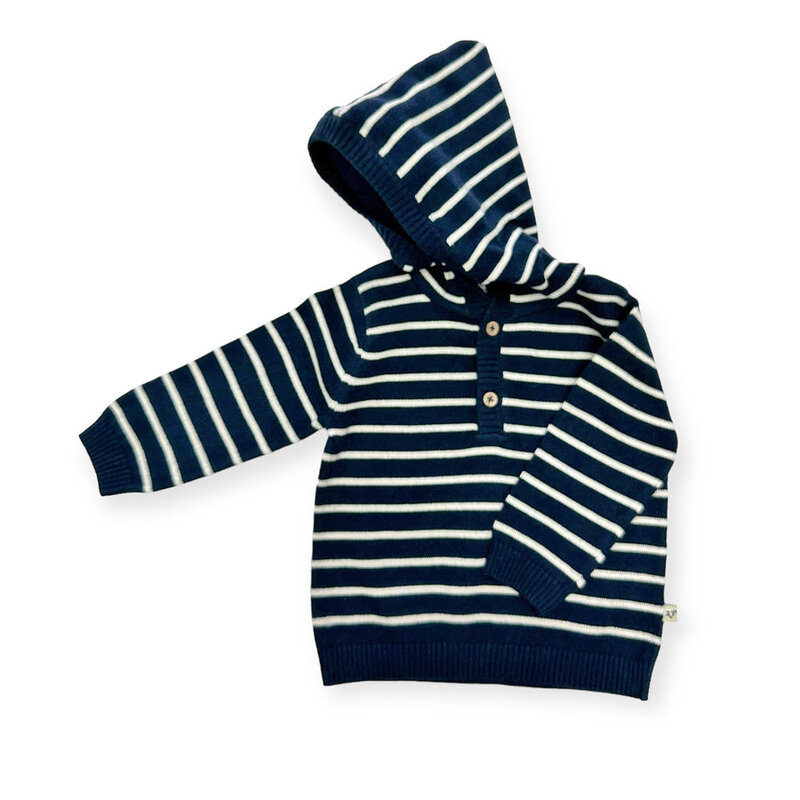 Viverano Stripe Hooded Sweater Knit Baby Pullover Navy Blue