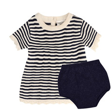 Viverano Pointelle & Navy Stripe Knit Tunic Dress & Bloomer Set