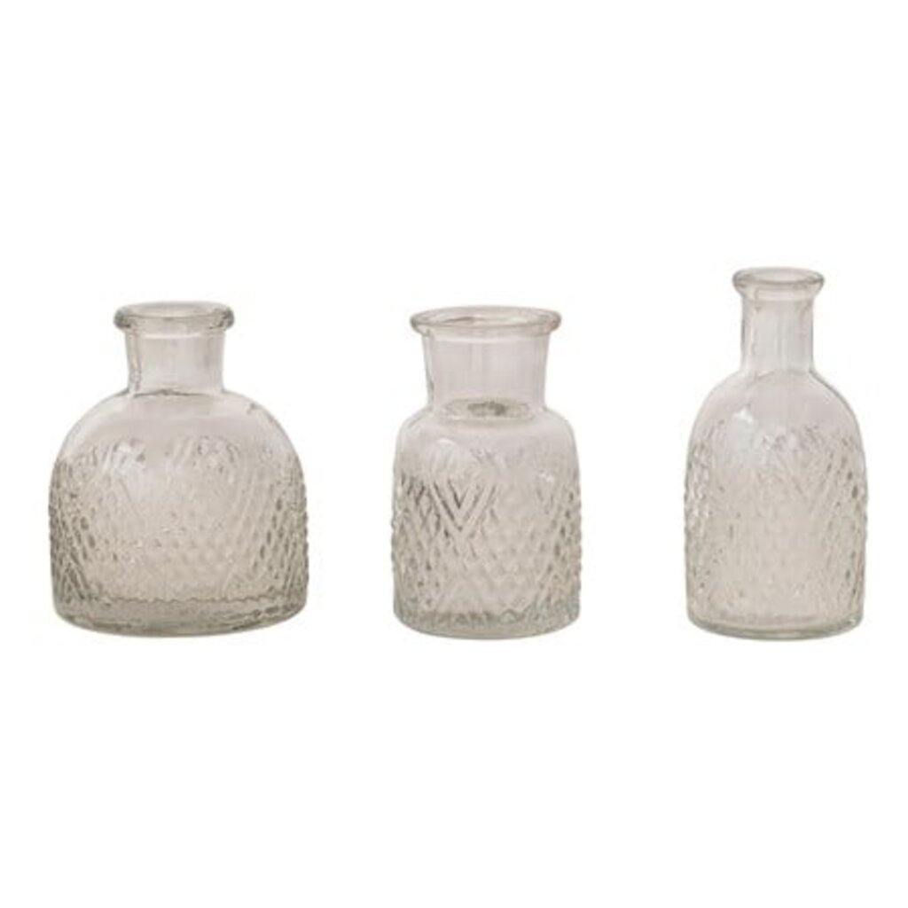 3-3/4"H - 4-1/4"H Pressed Glass Bottle S/3