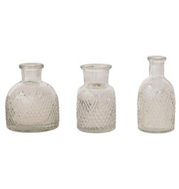 3-3/4"H - 4-1/4"H Pressed Glass Bottle S/3