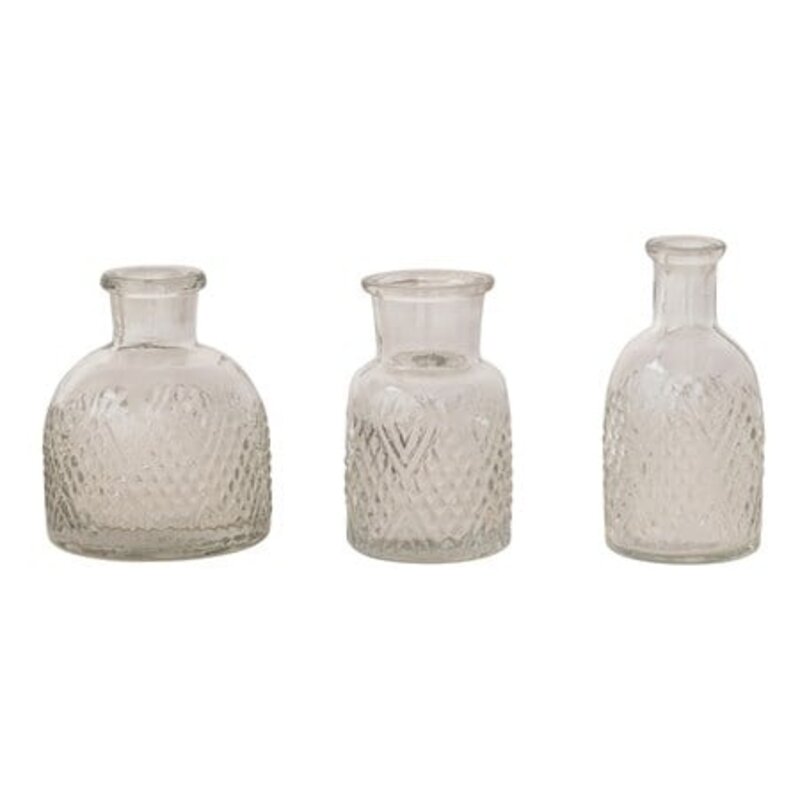 3-3/4"H - 4-1/4"H Pressed Glass Bottle S/3