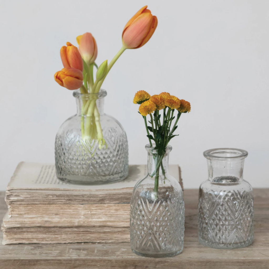 3-3/4"H - 4-1/4"H Pressed Glass Bottle S/3