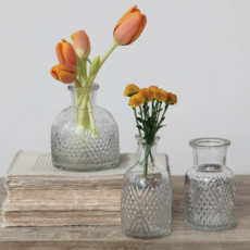 3-3/4"H - 4-1/4"H Pressed Glass Bottle S/3