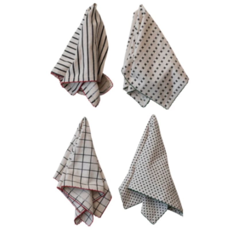 S/4 18" Sq Cotton Printed Napkins w Stitched Edge