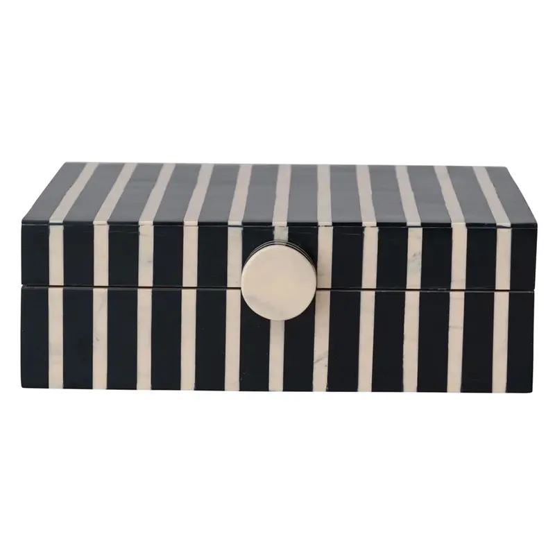 9"L x 6"W x 3"H Handmade Mango Wood&Resin Striped Box w Knob