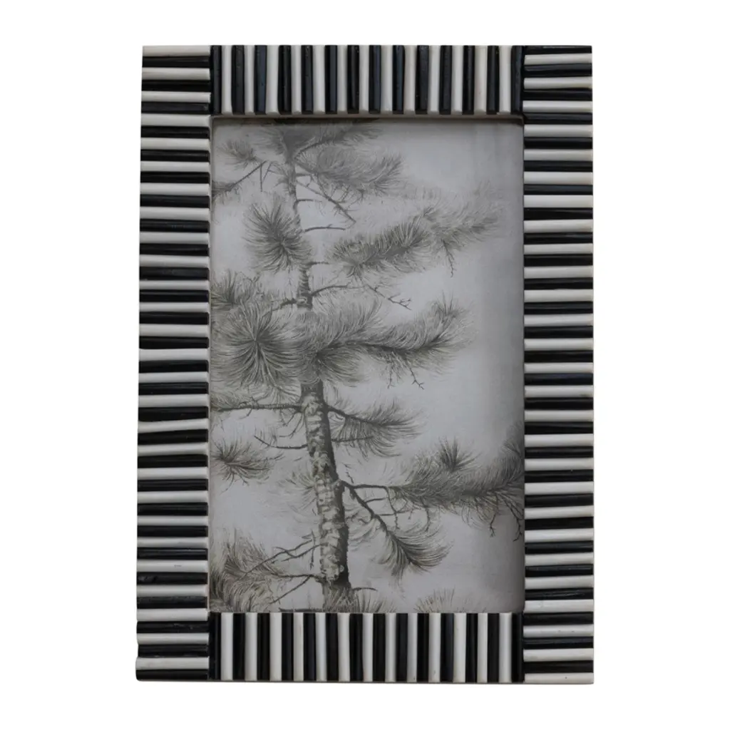 5"L x 7"H Resin Striped Photo Frame, Black & White