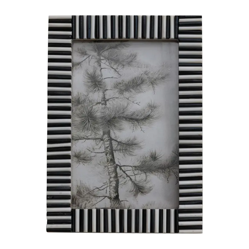 5"L x 7"H Resin Striped Photo Frame, Black & White