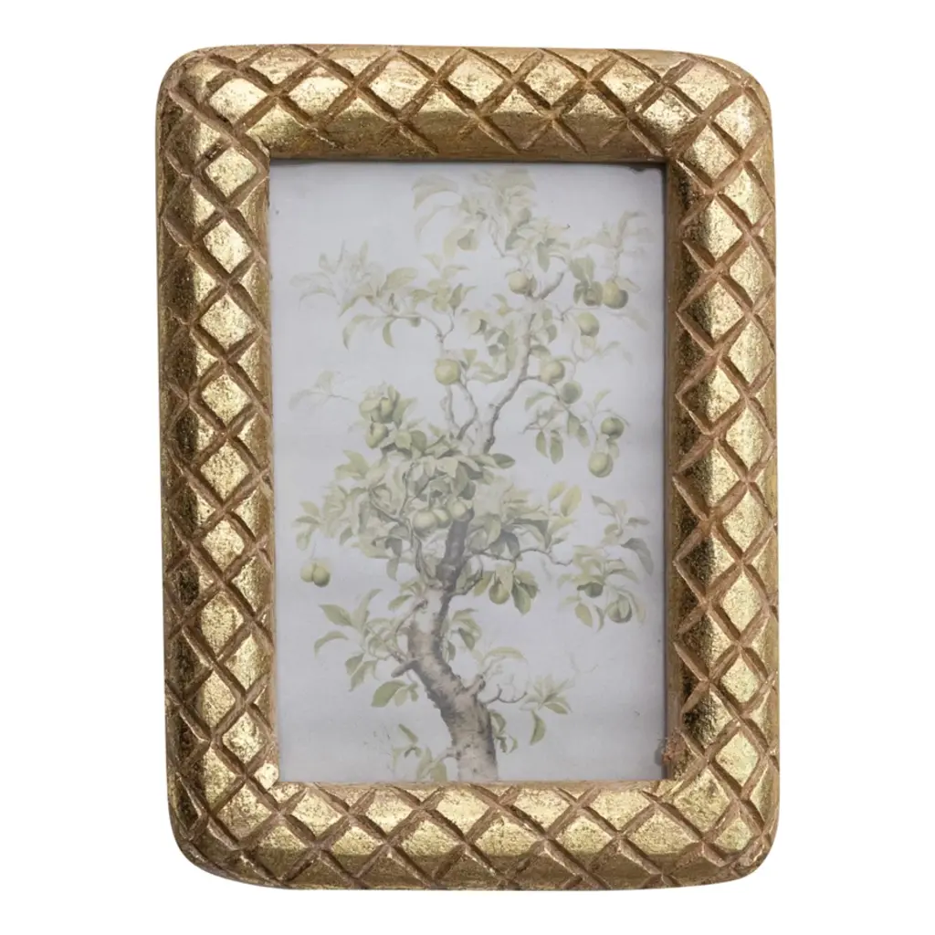 5-1/4"L x 7-1/4"H Mango Wood Photo Frame w Diamond Pattern