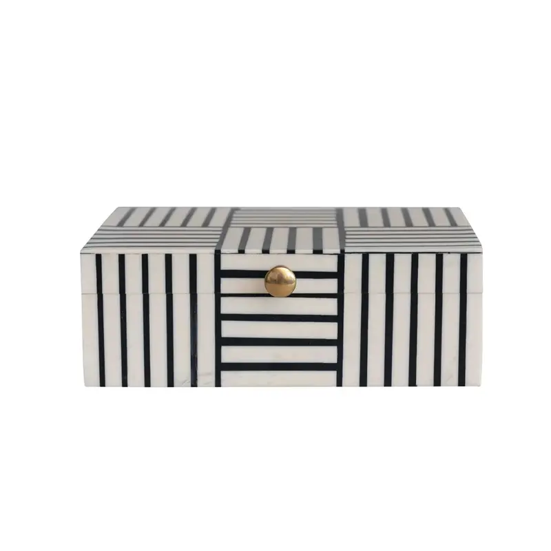 8"L x 6"W x 2-3/4"H Resin Box w Striped Block Pattern