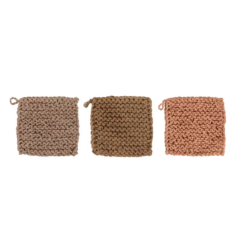 8" Square Jute Crocheted Pot Holder, 3 Colors