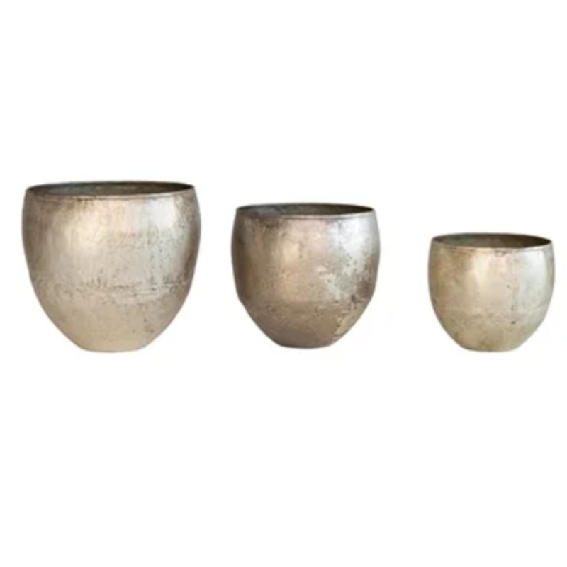 Small Metal Planter Distressed Pewter Finish