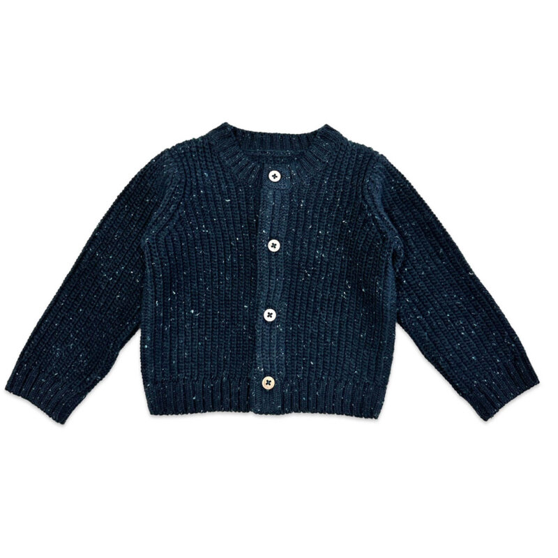 Viverano Classic Chunky Knit Button Sweater Cardigan Speckled Navy