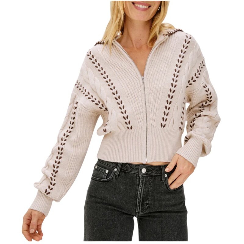 Rails LUNE SWEATER OATMEAL BROWN WHIP STITCH