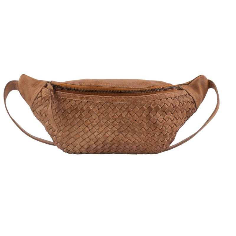 HANNA WOVEN LEATHER BELT BAG CAMEL