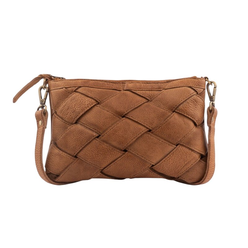 KELLY WOVEN LEATHER CROSSBODY CAMEL
