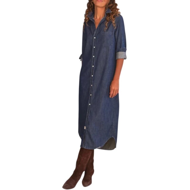 Frank & Eileen RORY Maxi Shirtdress Vintage Dark Wash