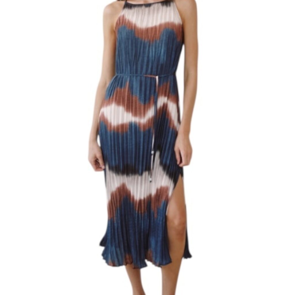 PLEATED MIDI DRESS MIDNIGHT TIDE PRINTS