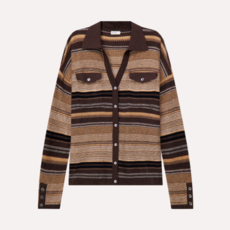 COTTON CASHMERE NOVELTY STRIPE BOXY CAMP SHIRT BRAZILIAN NUT COMBO