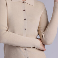 VISCOSE RIBBED COLLARED HENLEY BROWN SUGAR