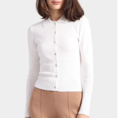 VISCOSE RIBBED COLLARED HENLEY WHITE