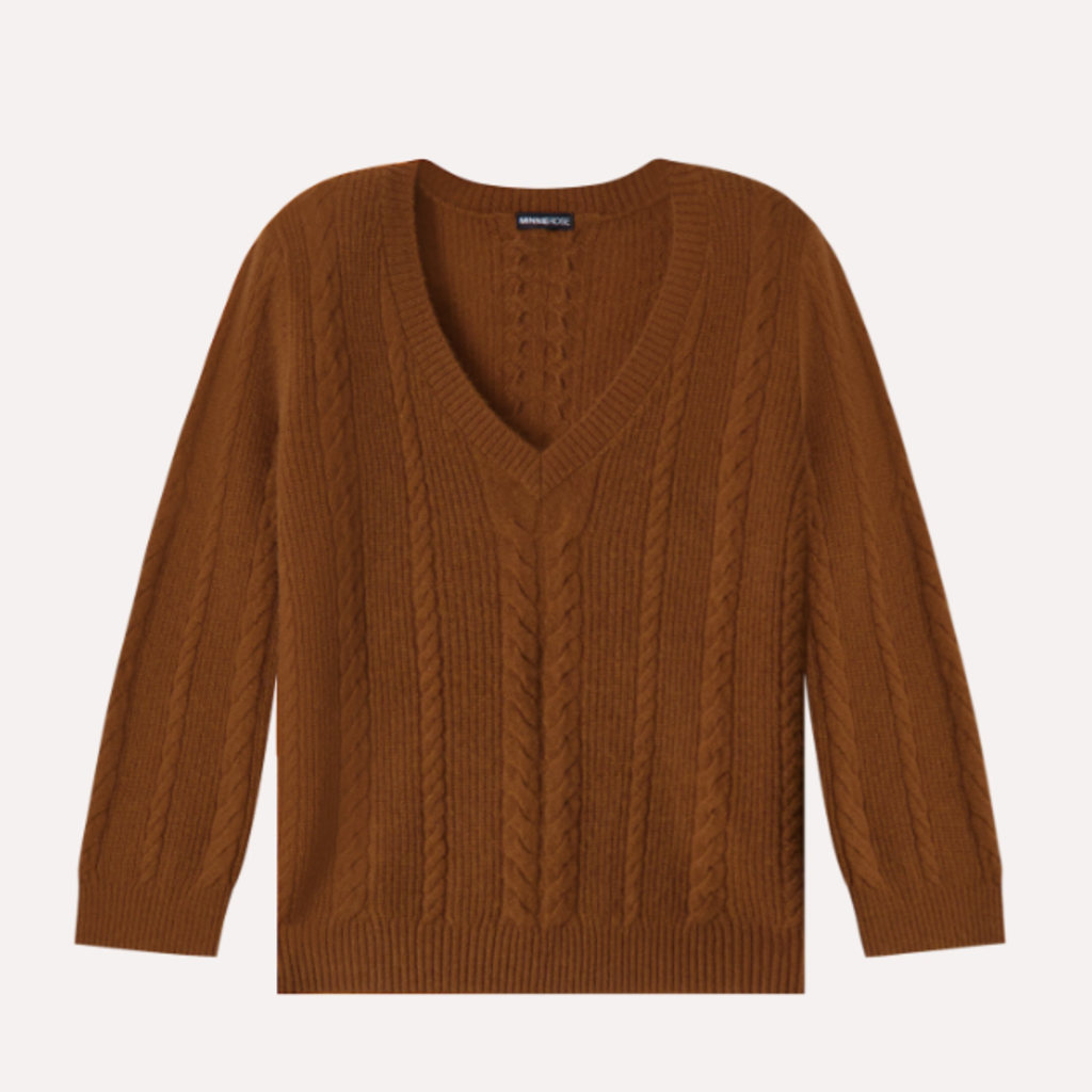 CASHMERE NOVELTY CABLE V NECK FOXTAIL