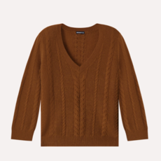 CASHMERE NOVELTY CABLE V NECK FOXTAIL
